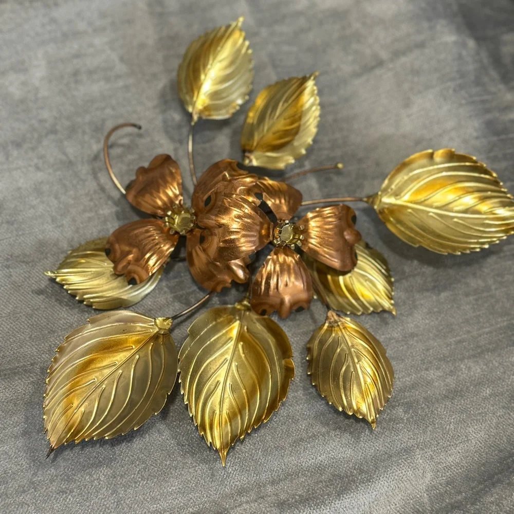 4/ Vintage Metal Flower Wall Art | Mid Century Modern Gold & Copper  / set 4